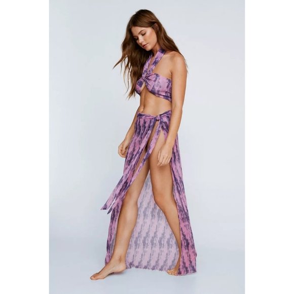 TIE DYE Plisse Multi-way Top & Maxi Bikini Coverup Set Size M NEW - Picture 3 of 4
